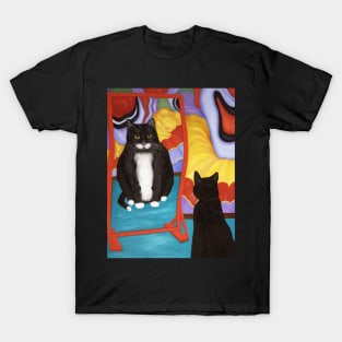 Tuxedo Cat and Fun House Mirror T-Shirt